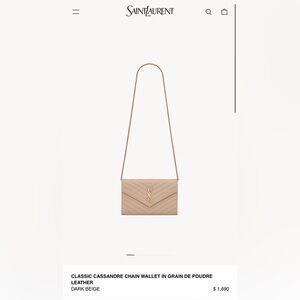 Yves Saint Laurent Classic CASSANDRE chain on wallet in grain LEATHER full set